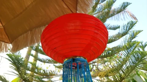 Red Chinese lanterns blowing in the wind Stock Footage 262289894