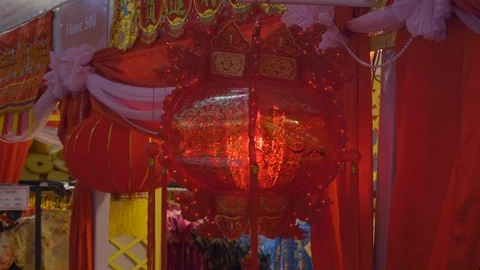 Red Chinese lanterns for decorations during Luna New Year at a shopping mall. Stock Footage 123412914