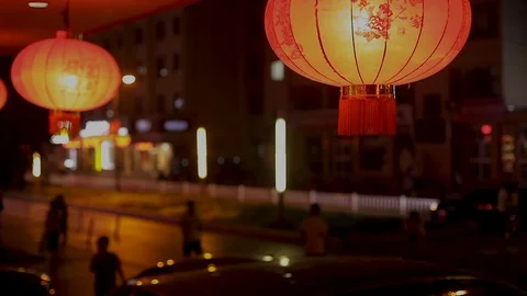Red Chinese lanterns Stock Footage 129419679