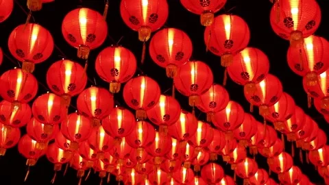 Red Chinese Lanterns Swaying in the Wind Stock Footage 304686955