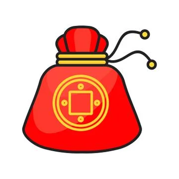Red Chinese money bag with pattern and traditional ornament. 스톡 일러스트