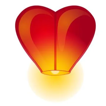 Red Chinese sky lantern in the shape of heart isolated on a white background Stock Illustration