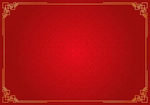 Red chinese square abstract background with golden border Stock Illustration