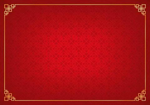 Red chinese square abstract background with golden border Illustrazione stock