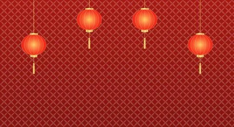 Red Chinese style background with lanterns. Stock Illustration