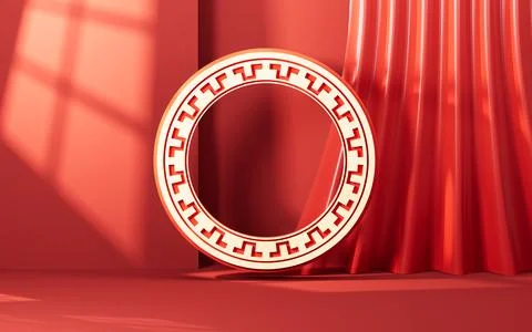 Red Chinese style background, Spring Festival theme elements, 3d rendering. Stock Illustration