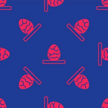 Red Chinese tea egg icon isolated seamless pattern on blue background. Vector 스톡 일러스트