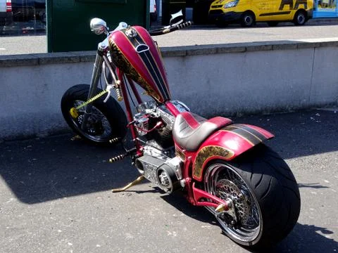 Red Chopper Motorcycle Stock Photos