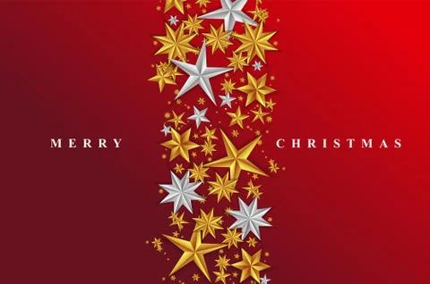 Red Christmas Background with Border made of Cutout Gold and Silver Foil Star 스톡 일러스트