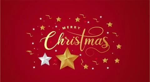 Red Christmas Background with Border made of Cutout Gold Foil Stars. Stock Illustration