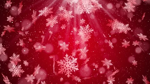 Red Christmas Background with Falling Snowflakes and Light Rays Stock Footage 323868842
