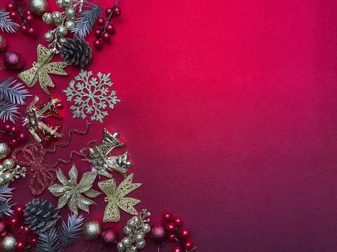 Red christmas background flatlay Stock Photos