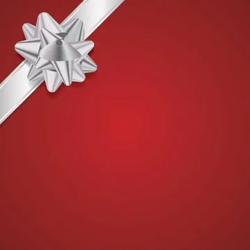 Red Christmas Background with Silver Bow and Ribbon Stock Illustration