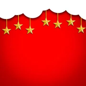 Red christmas background with white clouds and golden star 스톡 일러스트