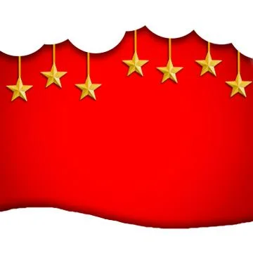 Red christmas background with white clouds and golden star Stock Illustration