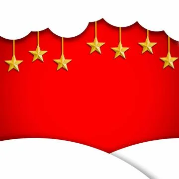 Red christmas background with white clouds and golden star 스톡 일러스트