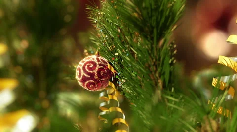 Red Christmas ball and tree Stock Footage 44496487