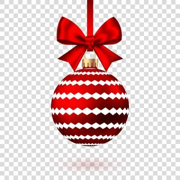 Red  Christmas  ball  with pattern and bow on white background. Illustrazione stock