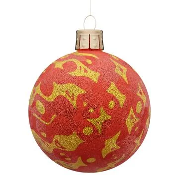 Red christmas ball with patterns in yellow isolated Stock Illustration