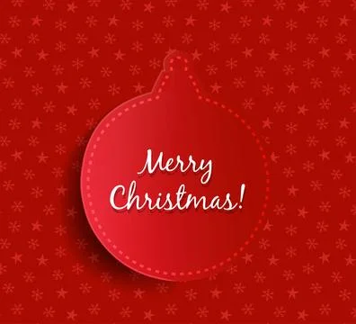 Red Christmas ball on red pattern background. Paper vector illustration Stock Illustration