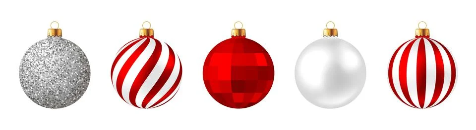 Red Christmas ball set, pattern bauble, ornament, decoration Stock Illustration