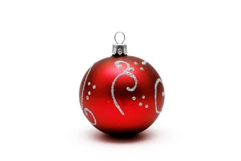 Red christmas ball with silver pattern isolated on white backgro Red chris... Stock Photos