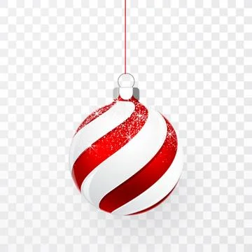Red Christmas ball with snow effect. Xmas glass ball on transparent backgroun Stock Illustration