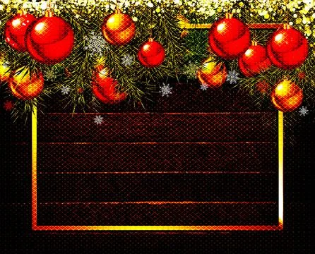 Red Christmas balls on branches of a Christmas tree Stock Illustration