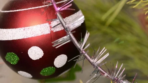 Red Christmas Balls on Christmas Tree. Close up Stock-Footage 69769907