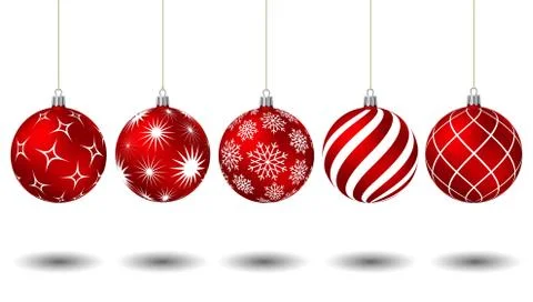 Red christmas balls with different patterns Stock Illustration