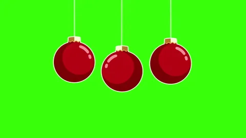 Red Christmas Baubles Hanging on Strings over Green Chroma Background Stock Footage 323867164