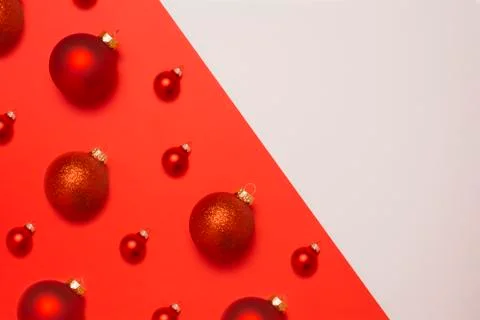 Red christmas baubles pattern with copy space Stock Photos