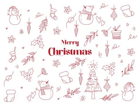 Red Christmas design doodle element on white background. Stock Illustration