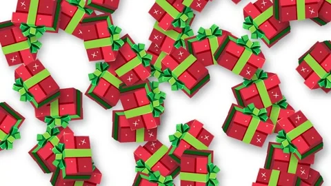 Red Christmas Gift Boxes Falling on White Background Animation Stock Footage 345703496