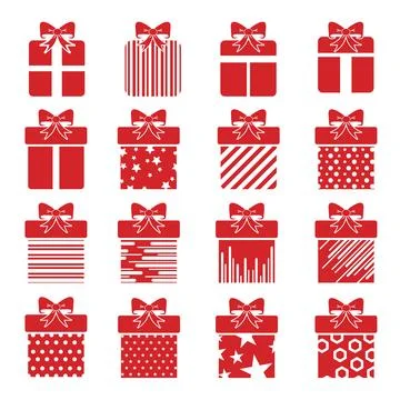 Red Christmas gift boxes vector icons set Design For Christmas and Gifts Co.. Stock Illustration