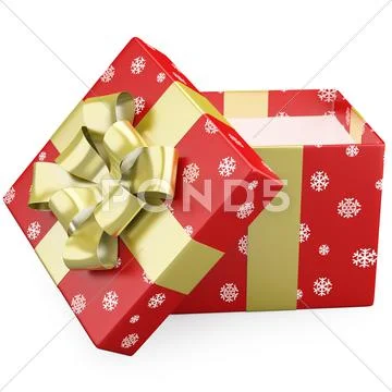 A red christmas gift open with a gold ribbon Stock Illustration