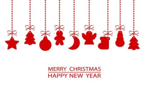 Red christmas ornament elements (tags) hanging on white background, stock vec Stock Illustration