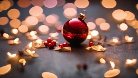 Red Christmas Ornament with Festive Lights Stock Footage 293314341
