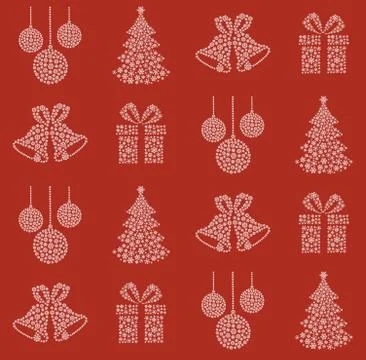 Red Christmas pattern with snowflakes elements Stock Illustration
