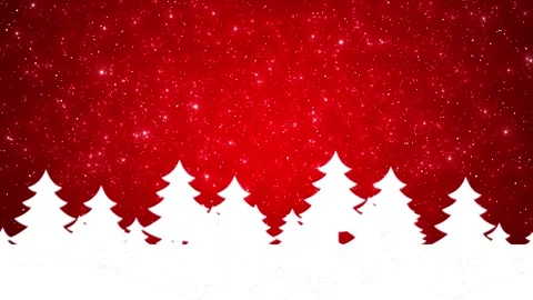 Red Christmas snow background pine tree silhouettes, falling snow particles, win Stock Footage 340411534