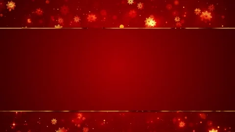 Red Christmas snowflake card background gold border, festive bokeh, clean center Stock Footage 340411282