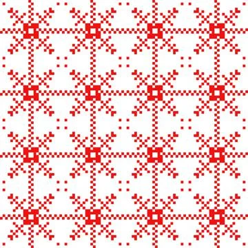 Red christmas snowflakes pixel seamless pattern Stock Illustration
