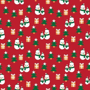 Red Christmas Snowman seamless pattern background イラスト素材