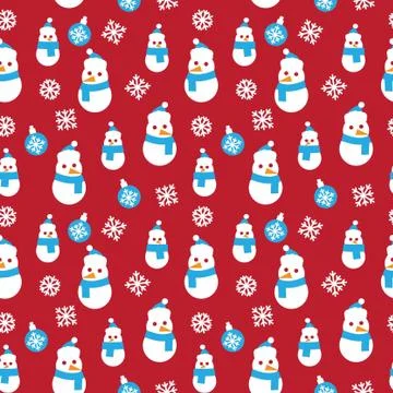 Red Christmas Snowman seamless pattern background Stock Illustration