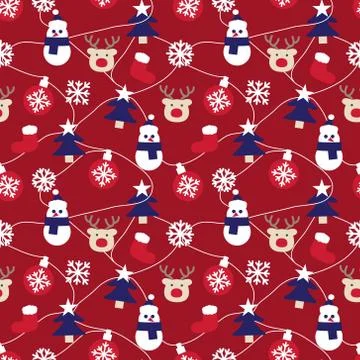 Red Christmas Snowman seamless pattern background Stockillustratie