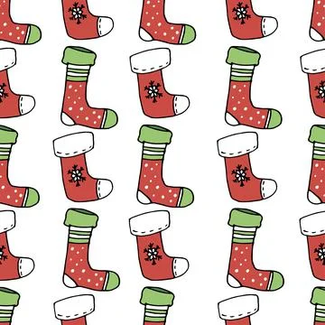 Red Christmas socks pattern. Stock Illustration