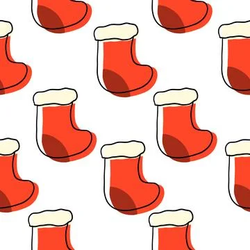 Red Christmas Socks seamless pattern in cartoon flat style Stock Illustration
