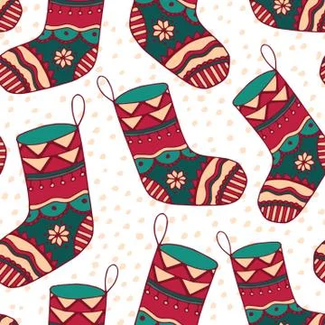 Red Christmas stocking vector seamless pattern Illustrazione stock