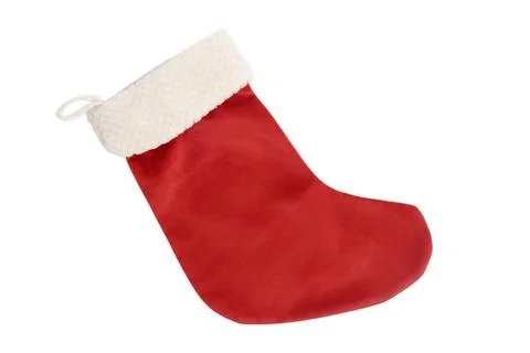 Red christmas stocking with white cuff isolated on white background. Tradit.. Stock Photos