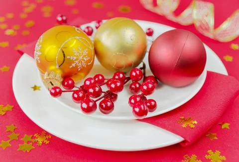 Red Christmas table Stock-Fotos